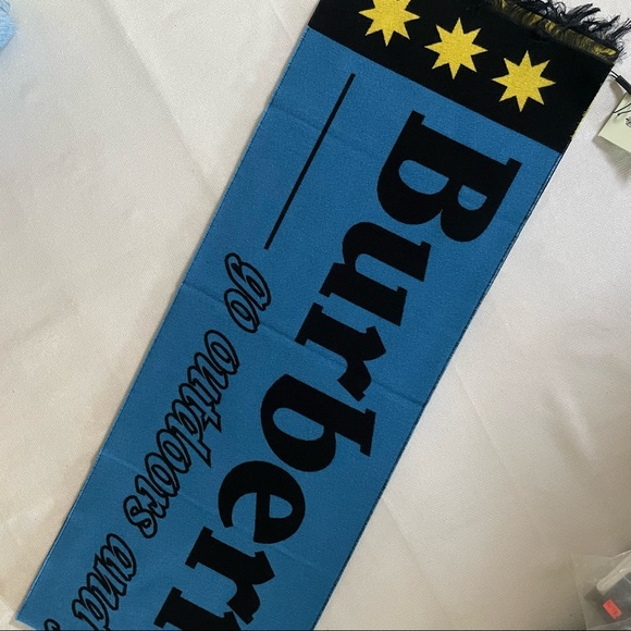 BURBERRY MENS BLUE JACQUARD LOGO SCARF MADE IN ITALY - Picture 7 of 8